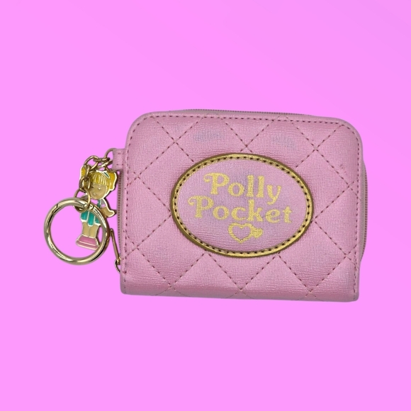 Polly Pocket Pink & Aqua Quilted Bi-Fold Zippered Coin Purse Wallet w/ Charm - Picture 1 of 8